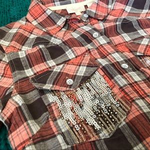 Miss Me Coral Flannel Tunic or Long Shirt NWOT